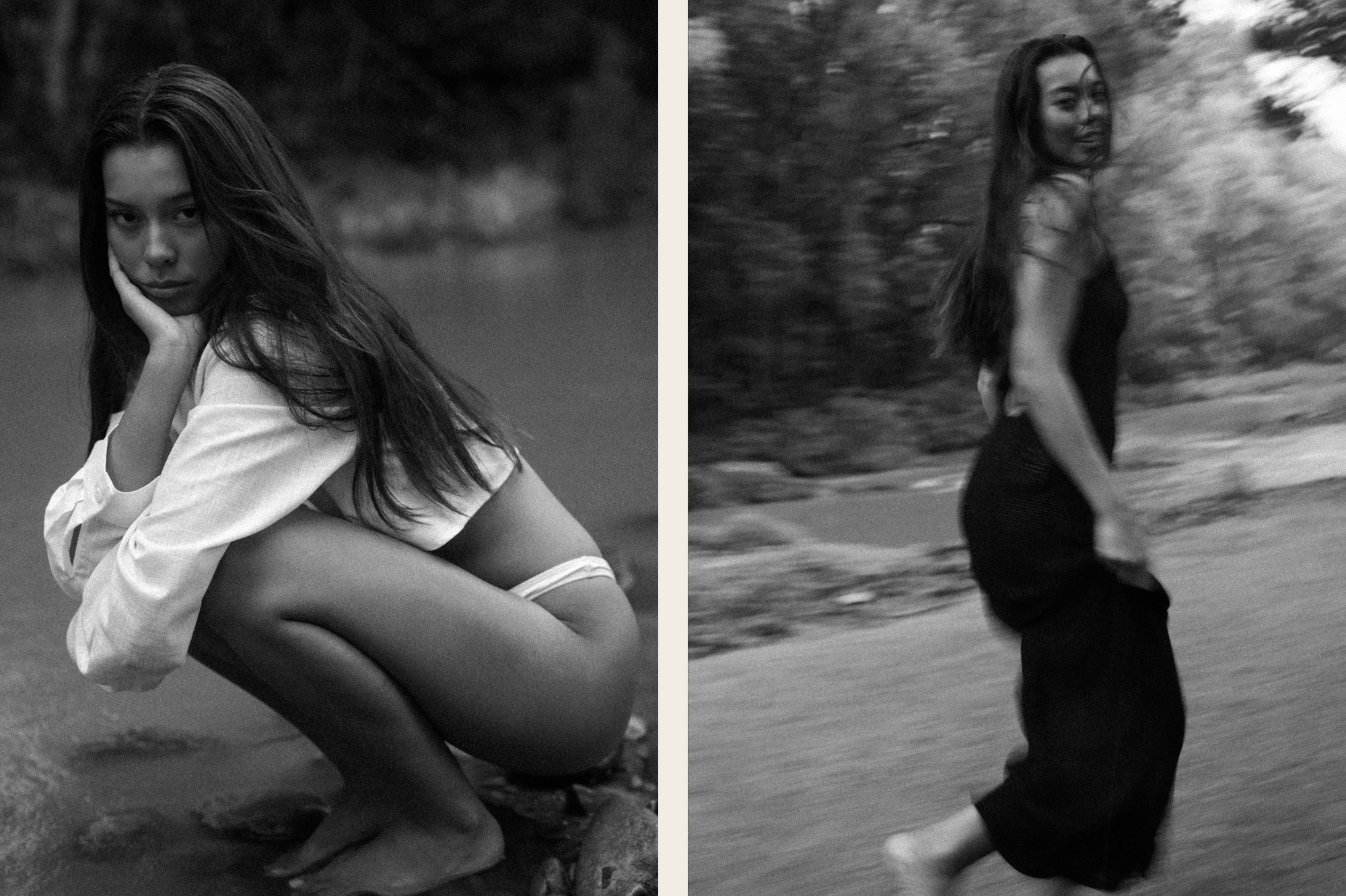 Demi, a Brisbane and Gold Coast model from TMA, posing in a dress on a rainy day, captured by photographer Sam David.